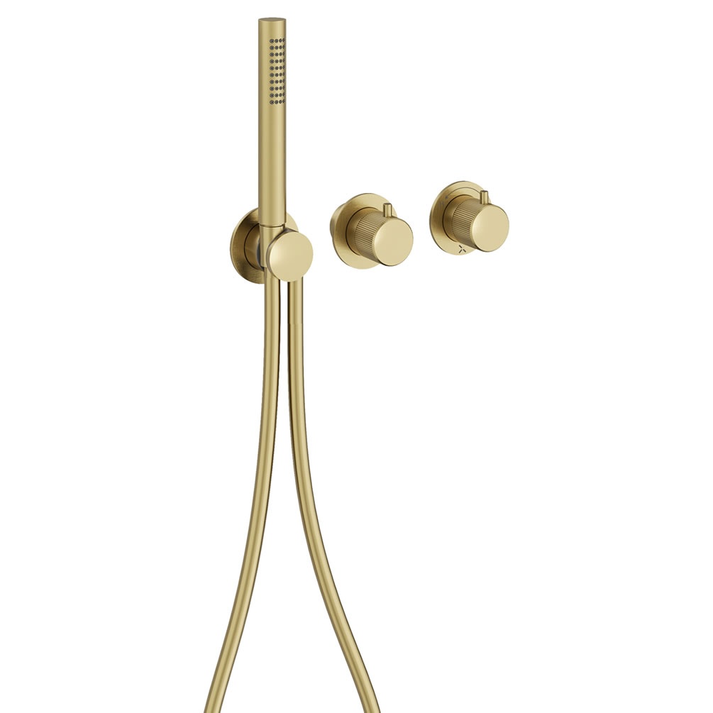 Cutout image of Crosswater Module 3ONE6 Stainless Brushed Brass Triple Outlet Shower Valve & Handset